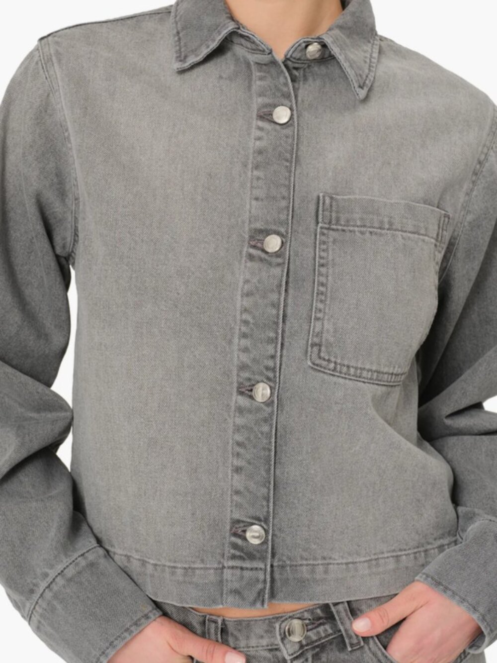 DL1961 Montauk Crop Denim Button-Up Shirt Granite M NWT